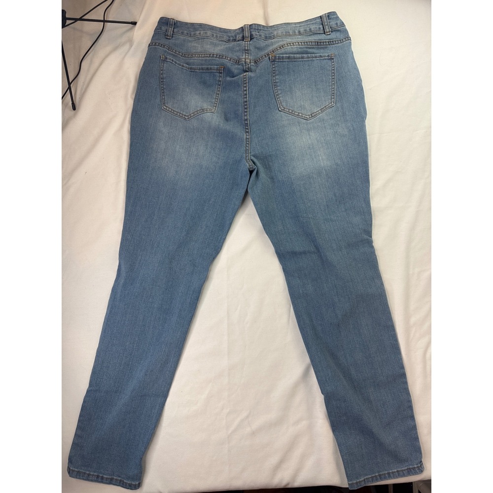 Ashley‎ Stewart Women's Size 16 Blue Skinny Patch Distressed Stretch Denim Jeans - Picture 2 of 10
